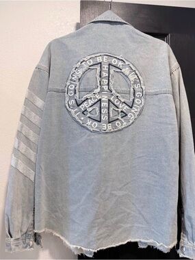 Light Wash Denim Jacket with Peace Patch